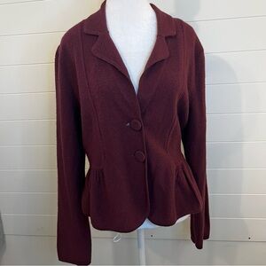 Elegant Burgundy Women's Blazer 100% Wool XL Buttons Minimalist Indie Clean